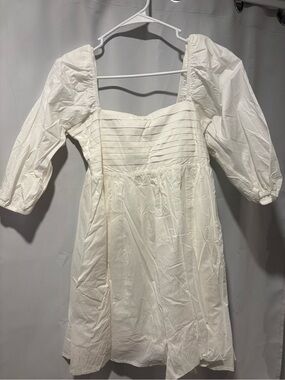 Francesca's Cream Pintuck Puff Sleeve Mini Dress